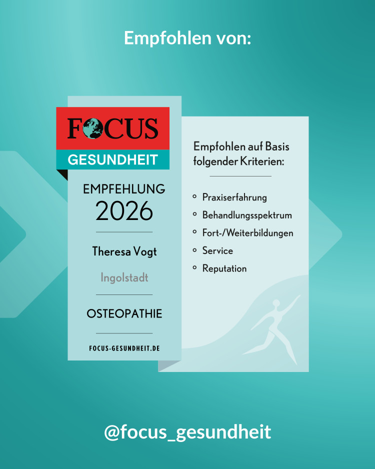 FOCUS-Empfehlung 2025 & 2026 „Osteopathie" für Theresa Vogt