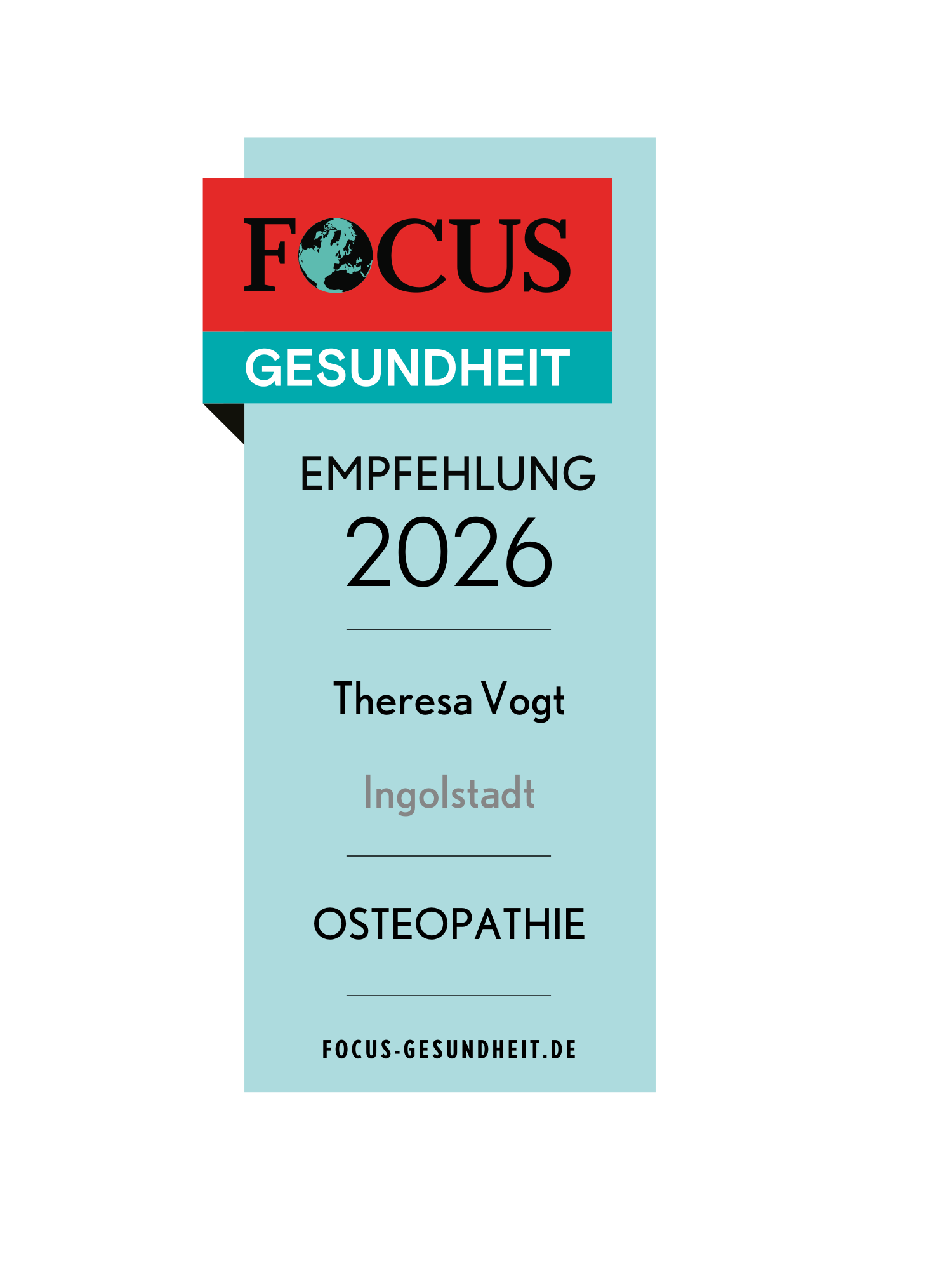FOCUS-Empfehlung „Osteopathie 2025 & 2026" für Theresa Vogt
